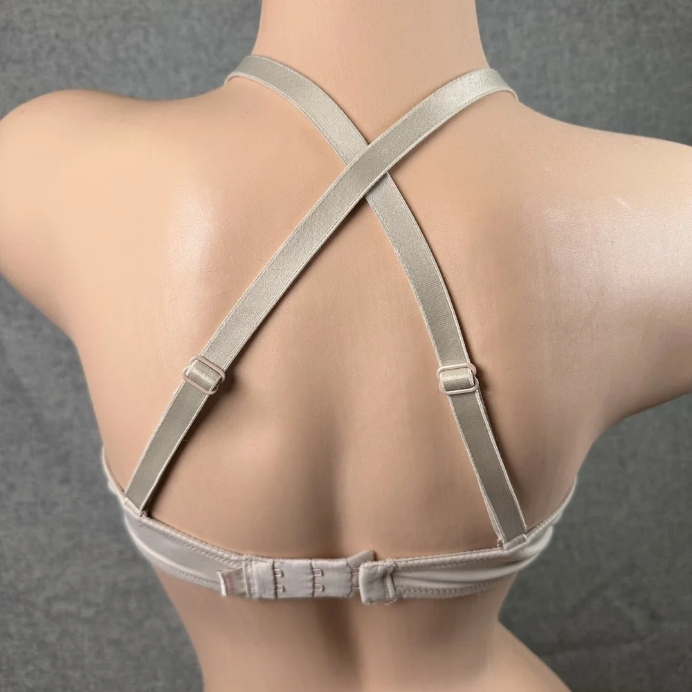 PINK Bra‎ Beige 34DD Everywhere T-Shirt Lightly Lined Underwire Criss Cross